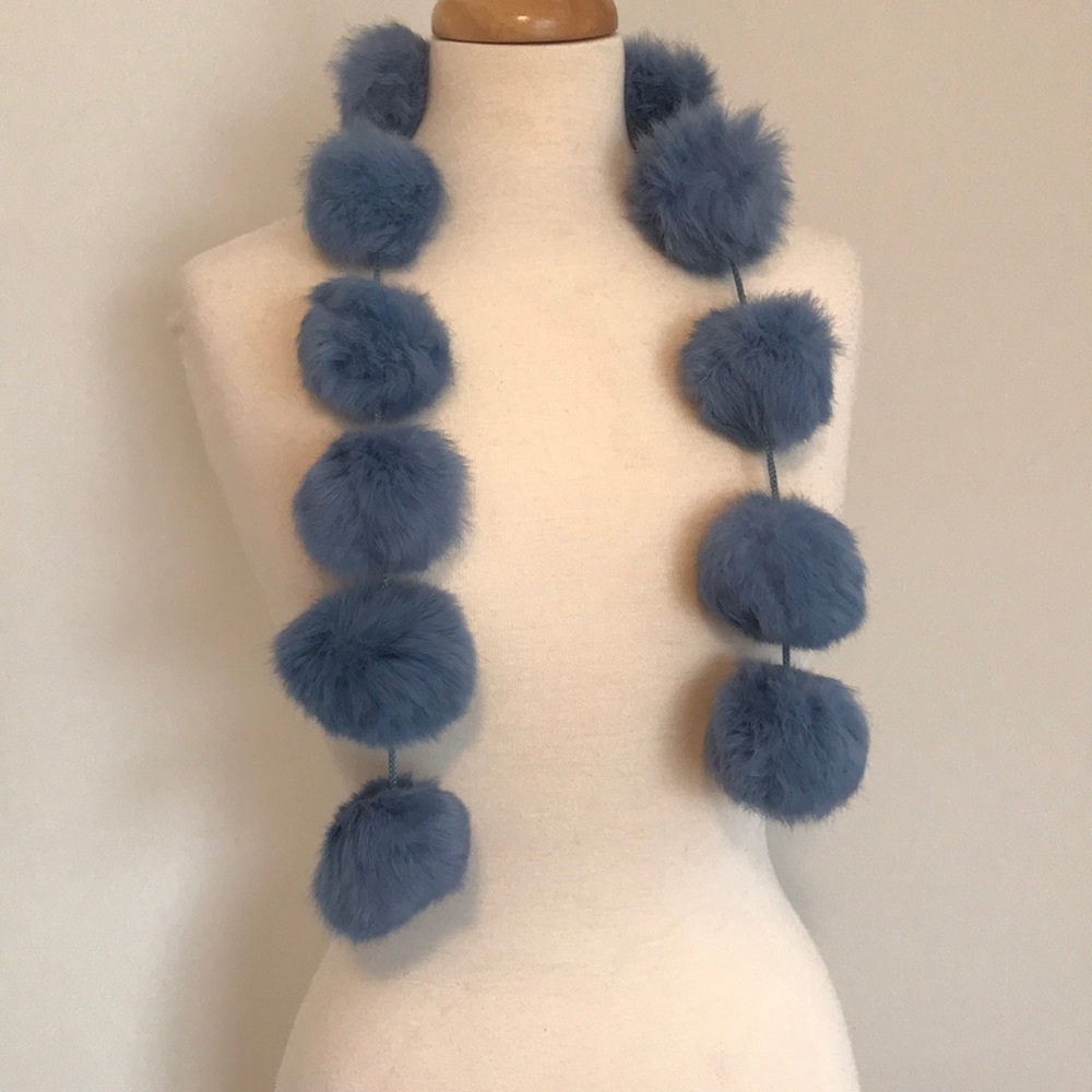 Light Winter Blue, genuine angora pom pom scarf - Picture 3 of 7